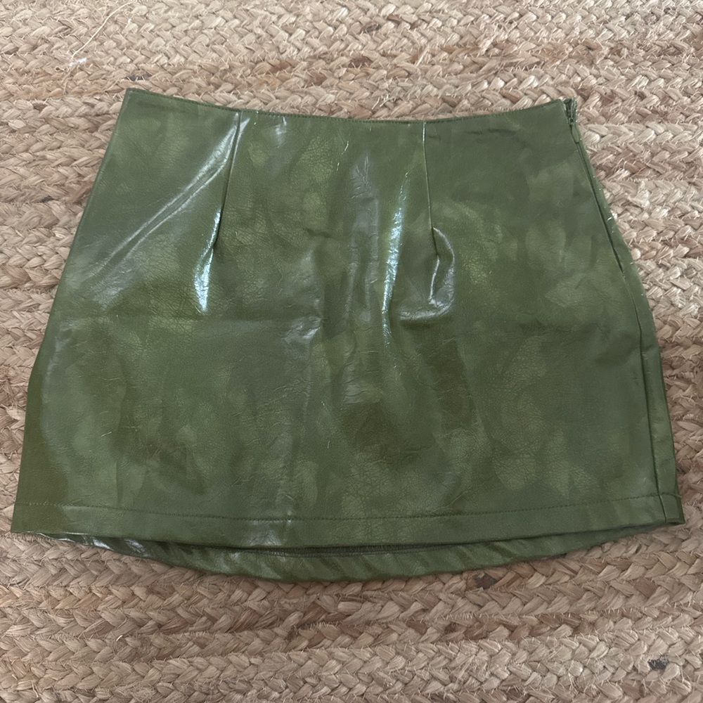 Green Faux Leather Mini Skirt